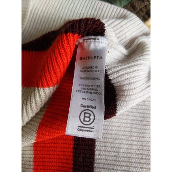 Athleta XS Cream Color Block Merino Wool Blend Cropped Sweater Coral Striped - Picture 5 of 8
